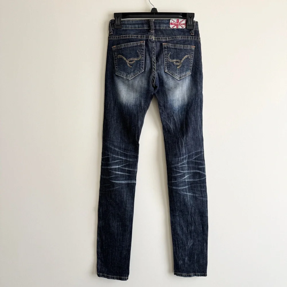 Vintage Machine Distressed Sequin Skinny Jeans Dark Wash Size 27 Women’s Jeans - Picture 2 of 8